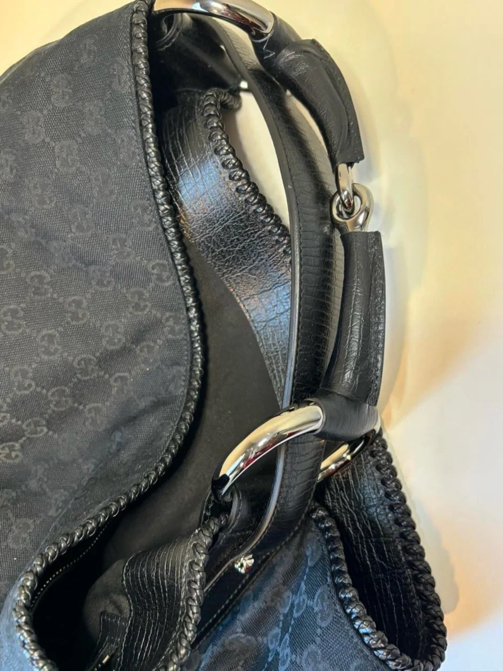 Gucci Black GG Canvas Hobo with Silver Hardware